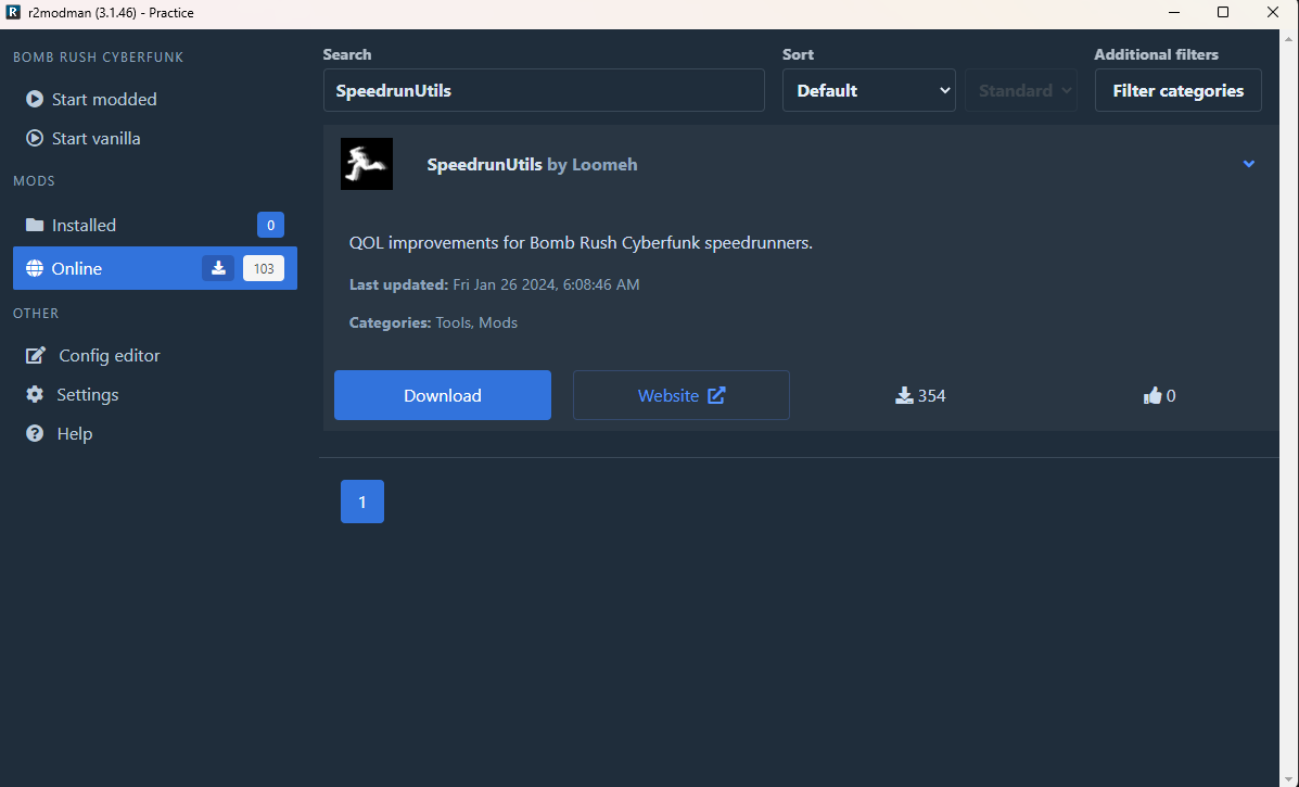 r2modman game profile page
